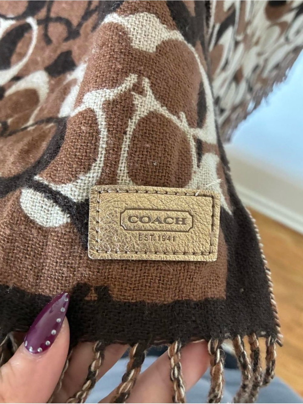 Coach Brown and Cream Signature Wool-Cashmere Scarf
